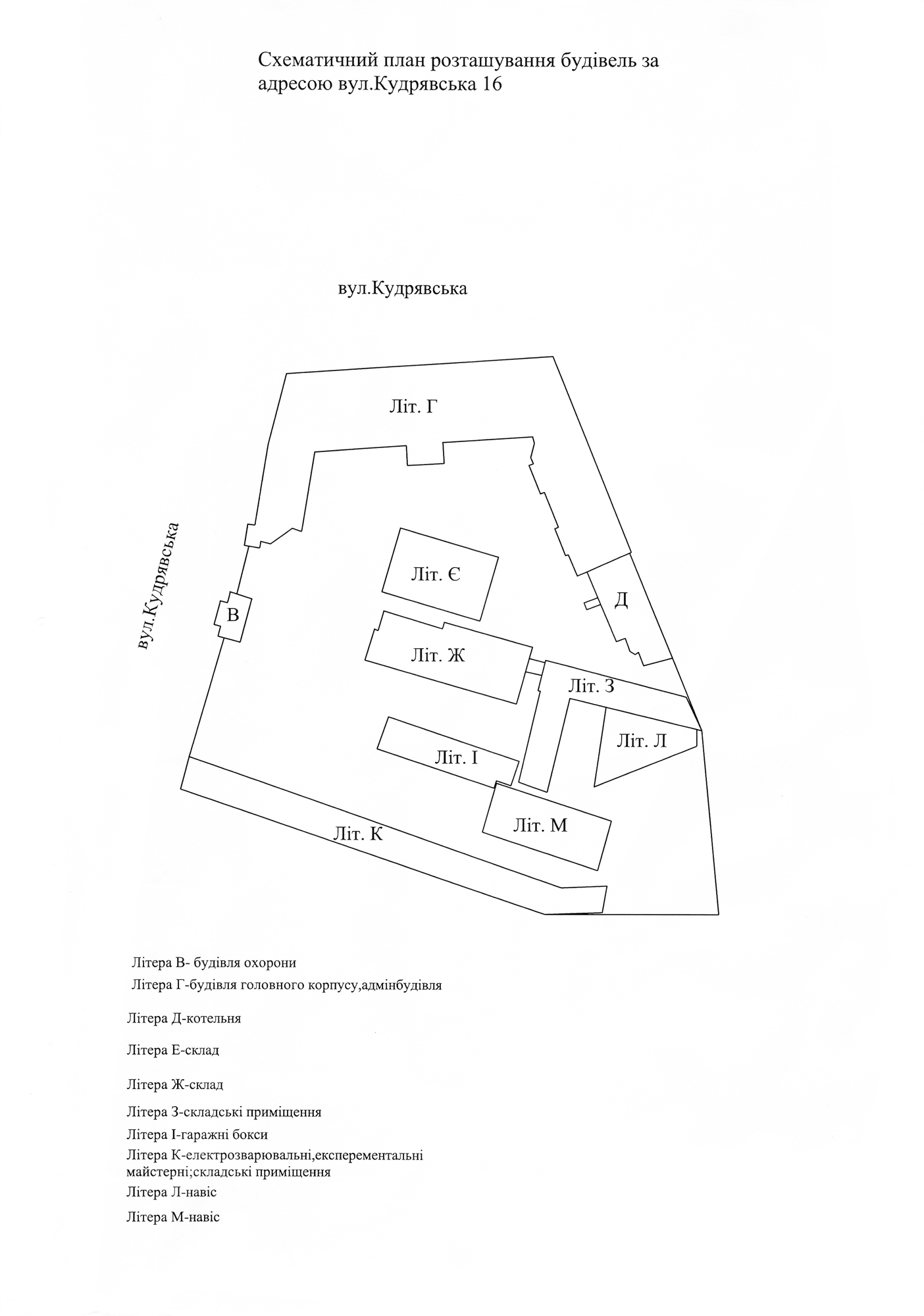 План-схема розміщення споруд після перепрофілювання заводу з виробництва лікеро-горілчаних виробів на адміністративно-складський комплекс